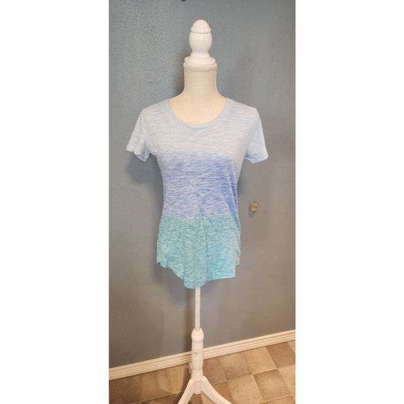 Women's Style & Co. Crewneck burnout Blue and green Ombre high low hem t-shirt - Picture 1 of 8